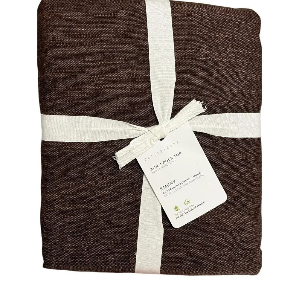 $399 Pottery Barn EMERY Linen Blackout Curtain | Expresso Brown, 50x120